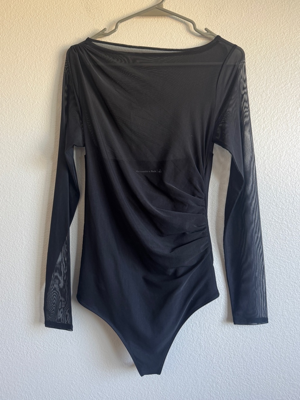 Abercrombie & Fitch Ruched Mesh Bodysuit in Black - S